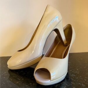 Clarks Wessex Eider Nude Patent Peep-Toe Heels